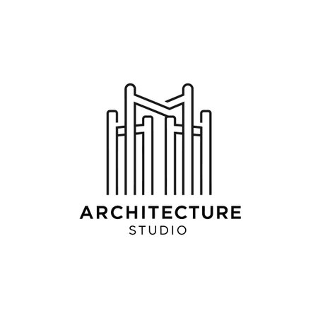 Modern building emblem with interlocking vertical strokes. Professional brand identity for architectural design office.のイラスト素材