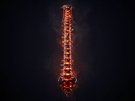 3d render of human spine structure featuring molten lava texture and glowing heat effects concept of back pain.