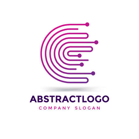 Initial Letter C Digital technology abstract dot circle Logo icon monogram Design Template.のイラスト素材