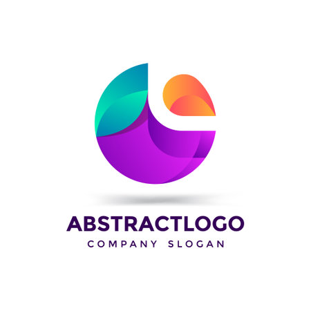 creative abstract colorful modern circle logo with green leaf round symbolのイラスト素材