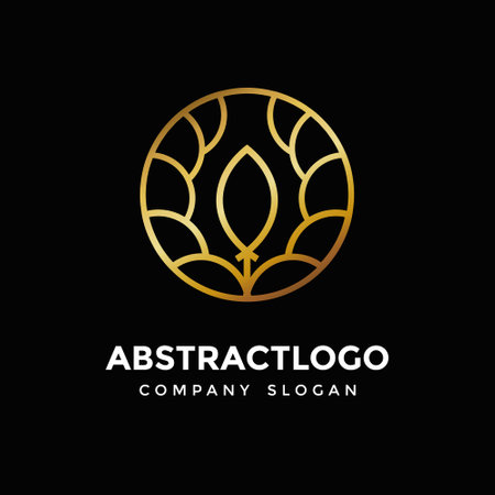 Leaf Logo in a circle linear style template design for beauty spa and healthのイラスト素材