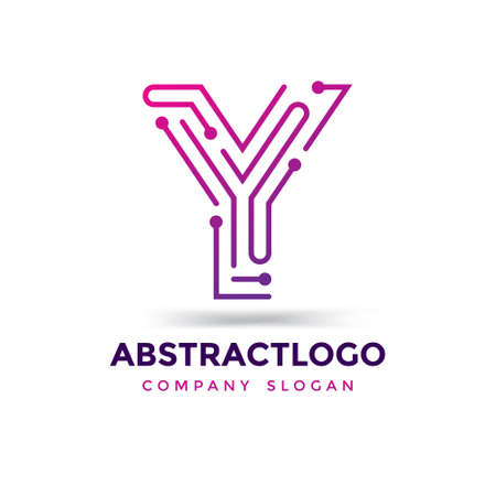 creative dots logo of Y letter, Y logotype digital technology lines vector.のイラスト素材