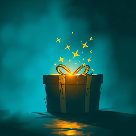 Gift box with stars coming out of it. Vector illustration.の素材
