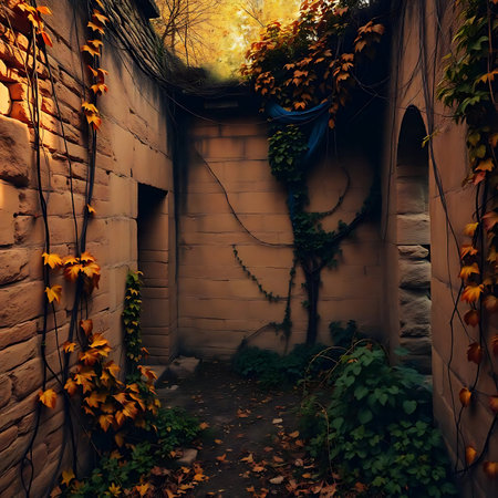 Halloween background with haunted house and autumn leaves. Halloween concept.の素材