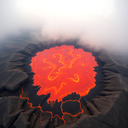 Volcanic eruption with lava flow. 3d render image.の素材