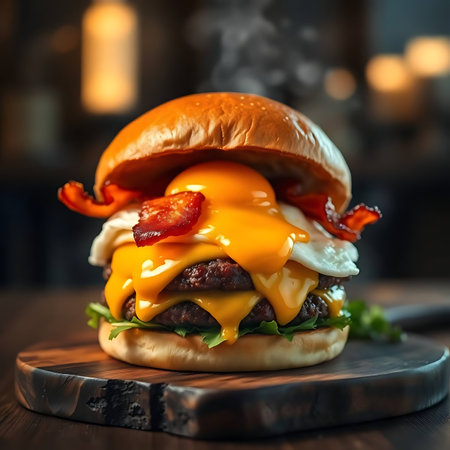 Cheese burger - American cheese burger with bacon, lettuce and tomatoの素材