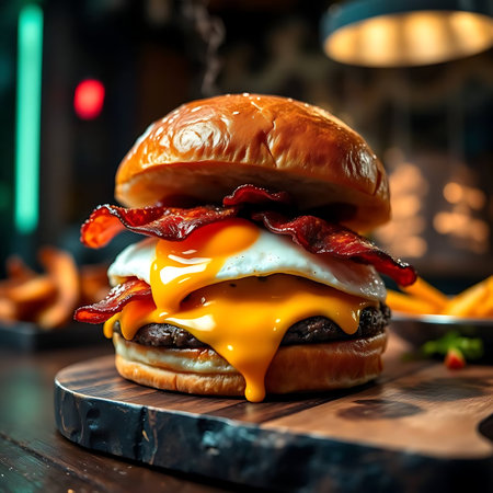 Cheese burger - American cheese burger with Golden French fries and ketchupの素材