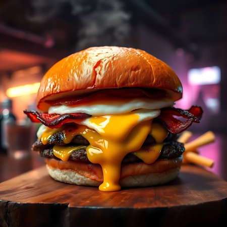 Cheese burger - American cheese burger with bacon and melted cheese.の素材