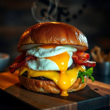 Hamburger with bacon, egg, cheese and mayonaiseの素材