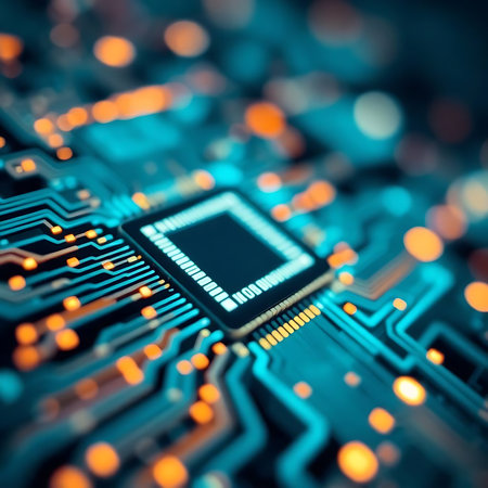 Circuit board. Electronic computer hardware technology. Motherboard digital chip. Tech science background. Integrated communication processor. Information engineering component.の素材