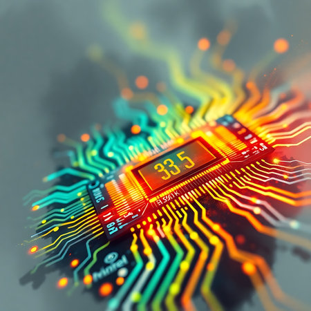 3d illustration of electronic circuit with microchips, close upの素材