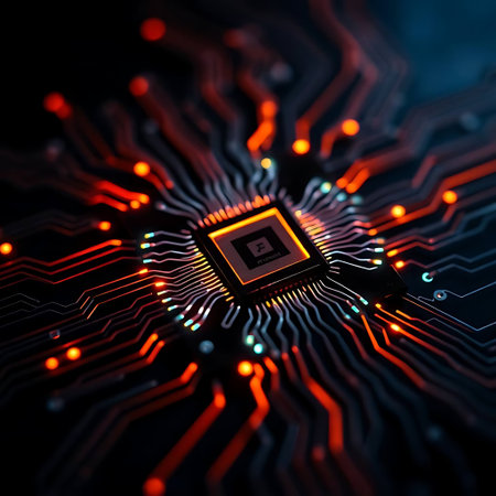 Circuit board close-up. Technology background. 3d illustrationの素材