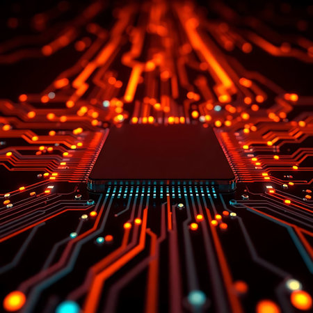 Circuit board close-up. Technology background. 3d illustrationの素材