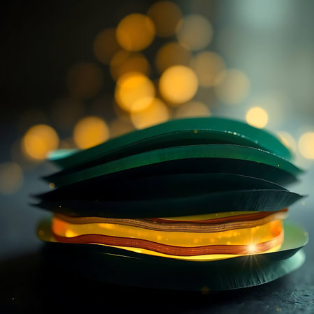 Stack of colorful books on dark background with bokeh effect.の素材