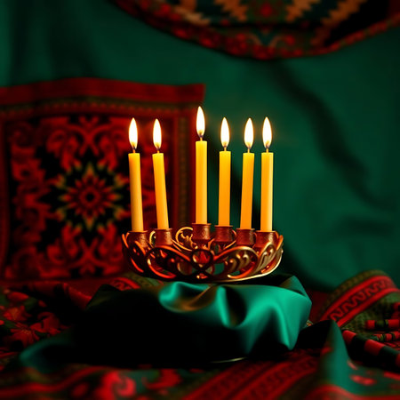 Image of jewish holiday Hanukkah with menorah (traditional candelabra)の素材
