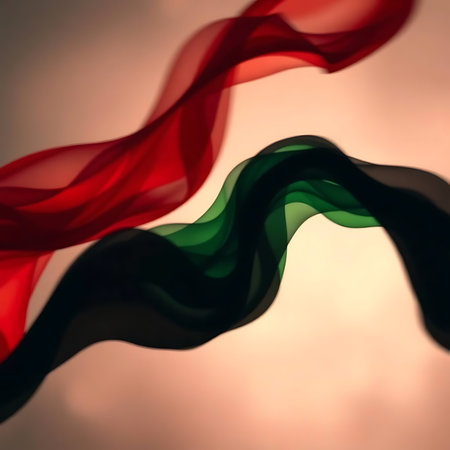 abstract background with red, green and black waving fabric in the windの素材