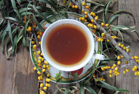 tea with sea buckthornの写真素材