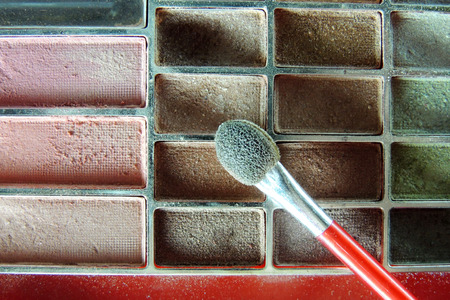 Cosmetics. Eye shadow on wooden backgroundの写真素材