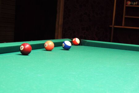 Billiard table with balls. Close-up. Narrow depth of field.