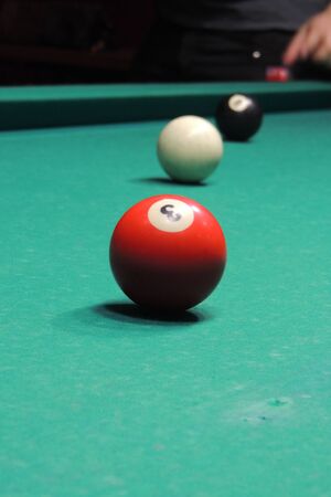 Billiard table with balls. Close-up. Narrow depth of field.の写真素材