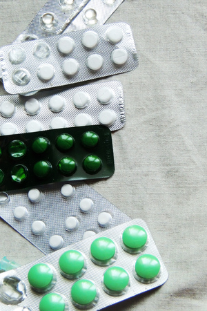 Medical pill tablet isolated on white, clipping path includedの写真素材