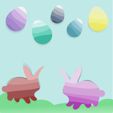 Easter bunnies and eggs on backgroundのイラスト素材