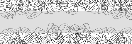 card with a frame for a  of tropical leaves on a gray background for advertising banners. Vector illustration.のイラスト素材