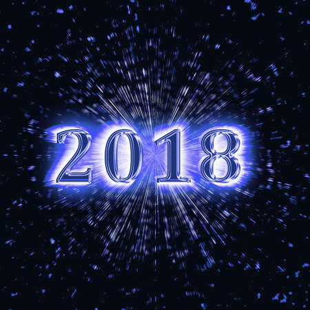Happy New Year 2018 with exploding effect on black background. Number and digitsの写真素材