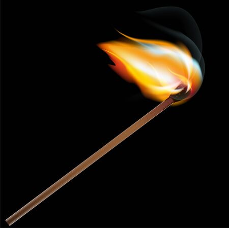 Burning match on a black background. Vector designのイラスト素材