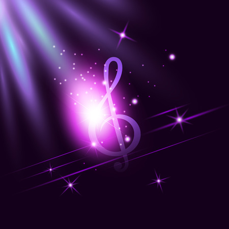 Radiant neon music Treble Clef on dark ultraviolet illuminated background. Disco, jazz, pop, concert, club, song, rhythmのイラスト素材