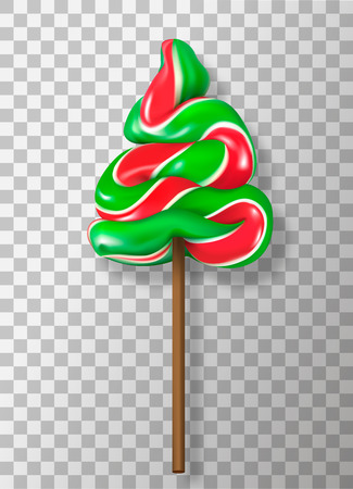 Candy lollipop in the shape of a Christmas tree. Realistic vector illustration on transparrent background.のイラスト素材