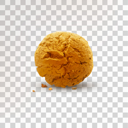 Round brown cookie with crumbs isolated on transparent background. Realistic vector illustration.のイラスト素材