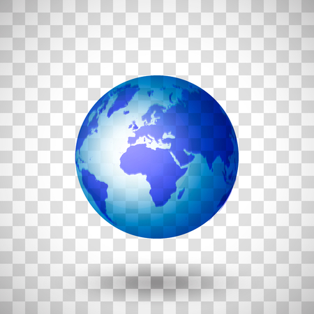 Transparent Blue Planet Earth on transparent background. Isolated object with shadowのイラスト素材
