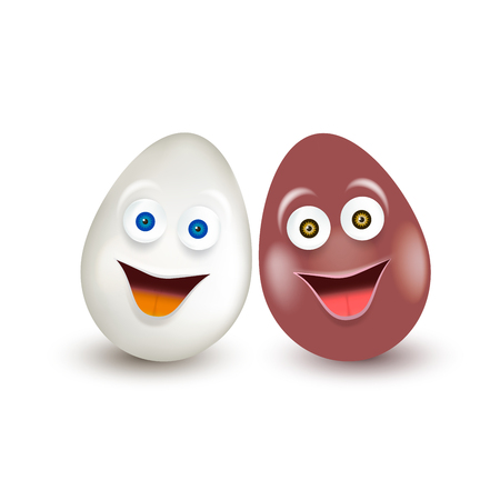 Happy Emoji Kawaii Faces in Egg shape isolated on white background. Object for Easter or Egg Day. Celebration concept for people with different races or skin colorのイラスト素材