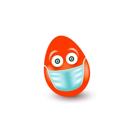 Red Easter Egg with medical antiviral mask isolated on white background. Easter holiday concept at coronavirus pandemicのイラスト素材