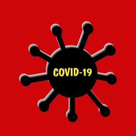 Virus Covid-19 on red background. Coronavirus cell in blood and human circulatory system.のイラスト素材