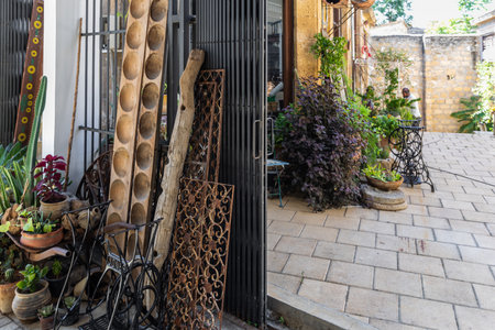 Nicosia, Cyprus - June 28, 2022: Local workshop in Bandabulya Municipal Market in old historical center of nord Nicosia. handmade productionのeditorial素材