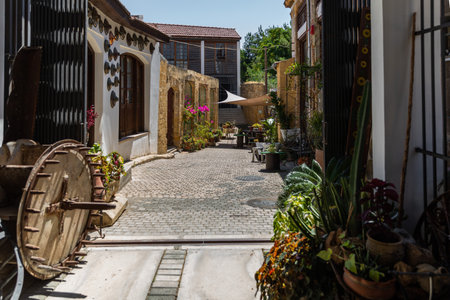 Nicosia, Cyprus - June 28, 2022: Local cafe entrance in Bandabulya Municipal Market in old historical center of nord Nicosiaのeditorial素材