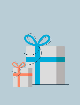 Two gift boxes, large and small, tied with ribbons. Editable falt vector illustration EPS 10のイラスト素材