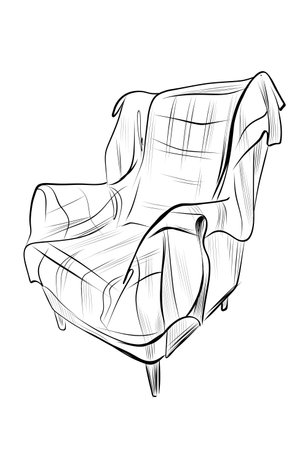 Cozy armchair with plaid blanket sketch vectorのイラスト素材