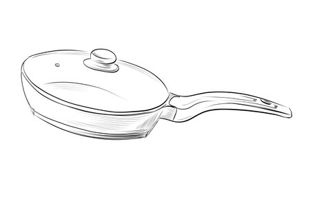 Kitchen frying pan with lid hand drawn vectorのイラスト素材