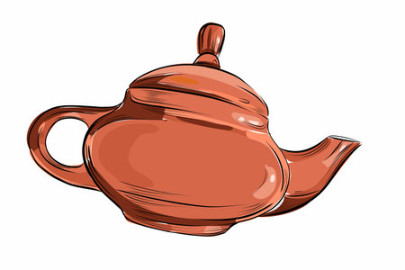 Traditional clay Chinese teapot sketch illustrationのイラスト素材