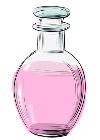Pink vintage perfume bottle hand drawn vectorのイラスト素材