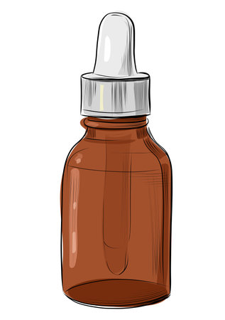 Brown glass dropper bottle sketch vectorのイラスト素材