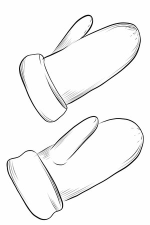 Pair of simple winter mittens sketchのイラスト素材