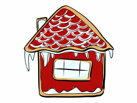 Gingerbread house with red roof and snow icing illustrationのイラスト素材