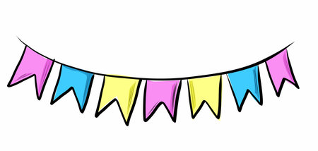 Colorful festive garland with pink yellow and blue flagsのイラスト素材