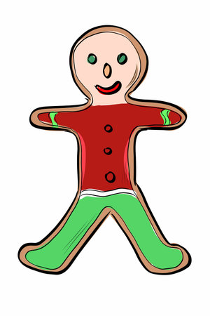 Colorful gingerbread man holiday cookie illustrationのイラスト素材