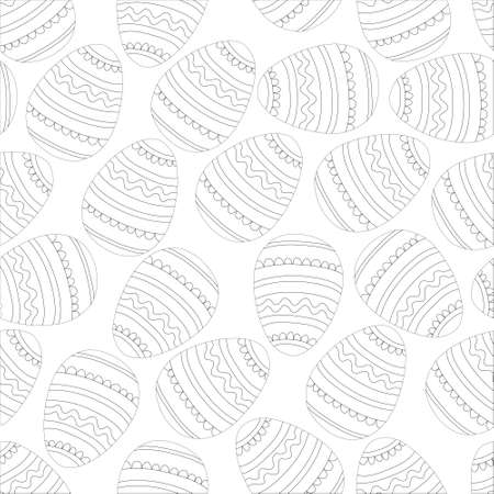 Eeaster eggs with lines design seamless pattern. Vector illustration in black and white for games, background, pattern, decor. Print for fabrics and other surfaces. Coloring papaer, page, story bookのイラスト素材
