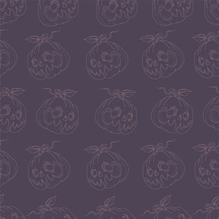 Cartoon Halloween pumpkin seamless pattern template. Vector illustartion in monochromatic colors for games, background, pattern, decor. Print for fabrics, wallpapers and other surfaces.のイラスト素材
